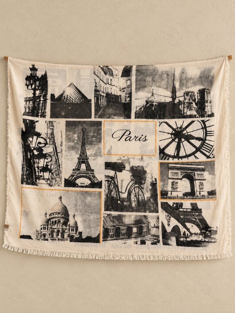Paris France Scarf Wrap Eiffel Tower Notre Dame Arc de Triomphe Cotton 70x39